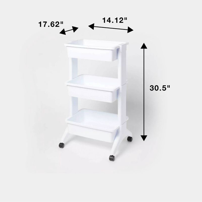 slide 4 of 7, 3 Tier Utility Cart White - Brightroom™: Portable Rolling Storage with Wheels, Universal Organization, No Assembly Required, 1 ct