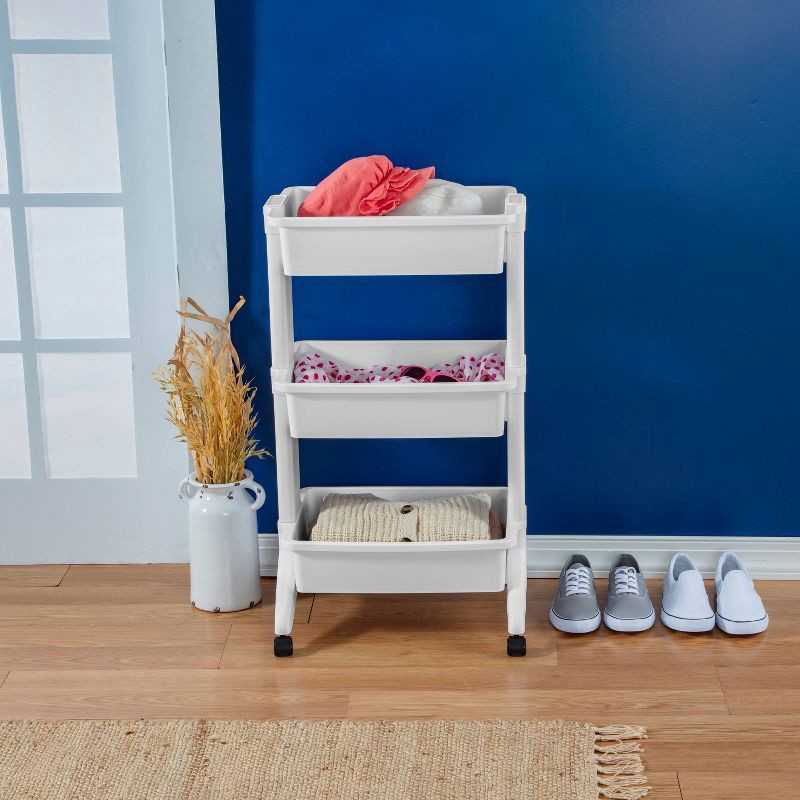 slide 5 of 7, 3 Tier Utility Cart White - Brightroom™: Portable Rolling Storage with Wheels, Universal Organization, No Assembly Required, 1 ct