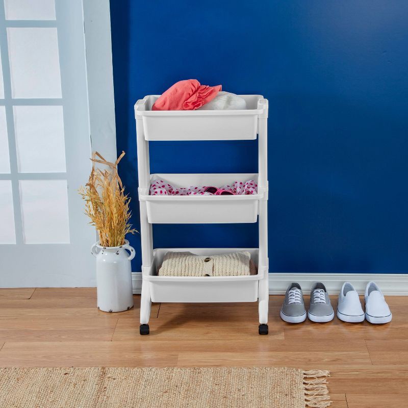 slide 6 of 7, 3 Tier Utility Cart White - Brightroom™: Portable Rolling Storage with Wheels, Universal Organization, No Assembly Required, 1 ct
