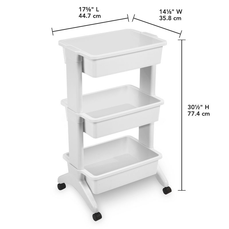 slide 7 of 7, 3 Tier Utility Cart White - Brightroom™: Portable Rolling Storage with Wheels, Universal Organization, No Assembly Required, 1 ct