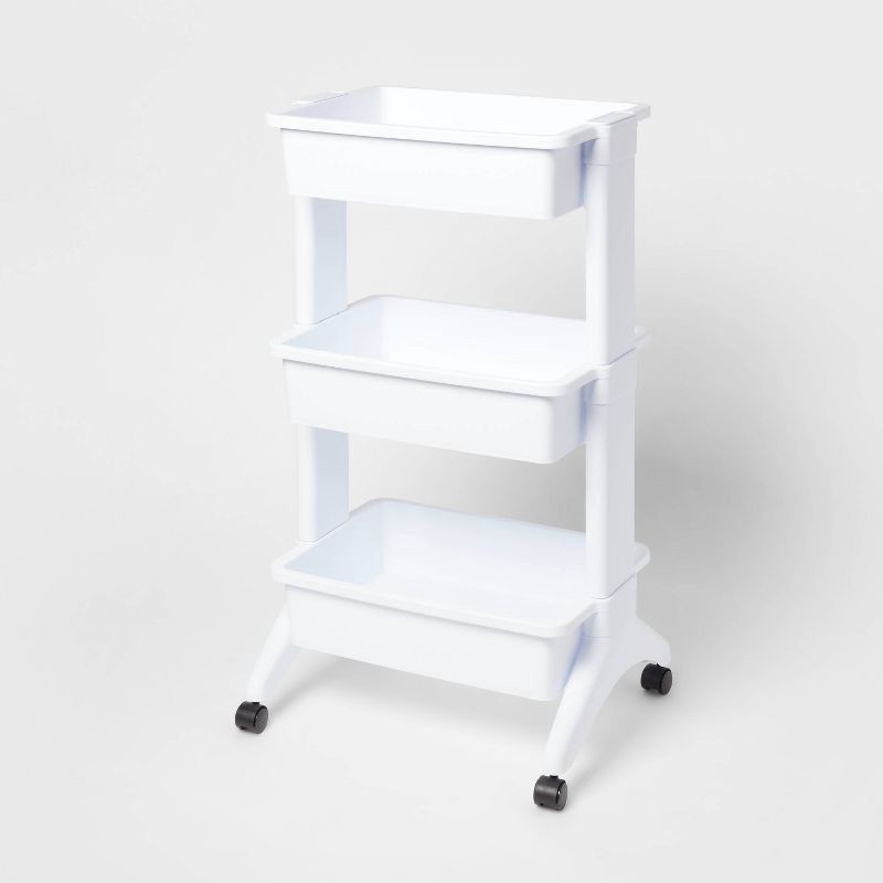 slide 1 of 6, 3 Tier Utility Cart White - Brightroom™: Portable Rolling Storage with Wheels, Universal Organization, No Assembly Required, 1 ct