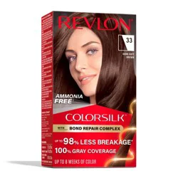 Revlon ColorSilk Permanent Hair Color with Bond Repair Complex - 33 Dark Soft Brown - 4.4 fl oz: Ammonia-Free, Includes Applicator & Gloves