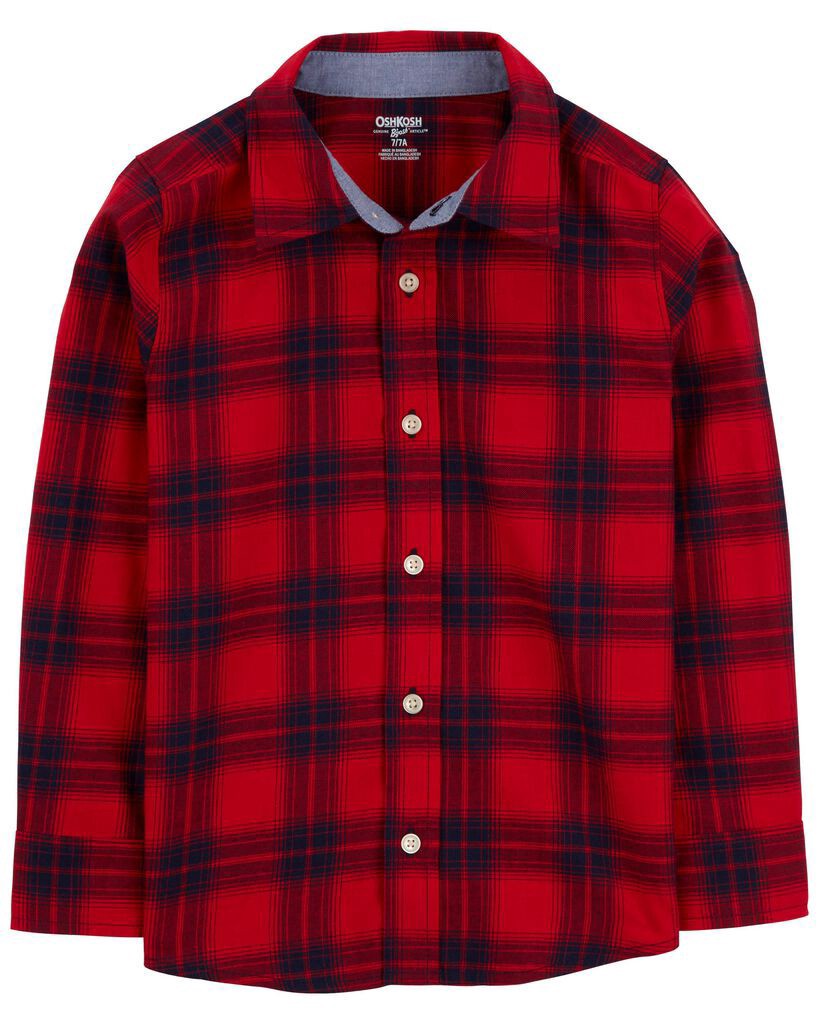slide 3 of 3, Oshkosh Kid Plaid Button-Front Shirt Red 12, 1 ct