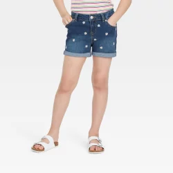 Girls' Embroidered Daisy Jean Shorts - Cat & Jack Medium Wash S
