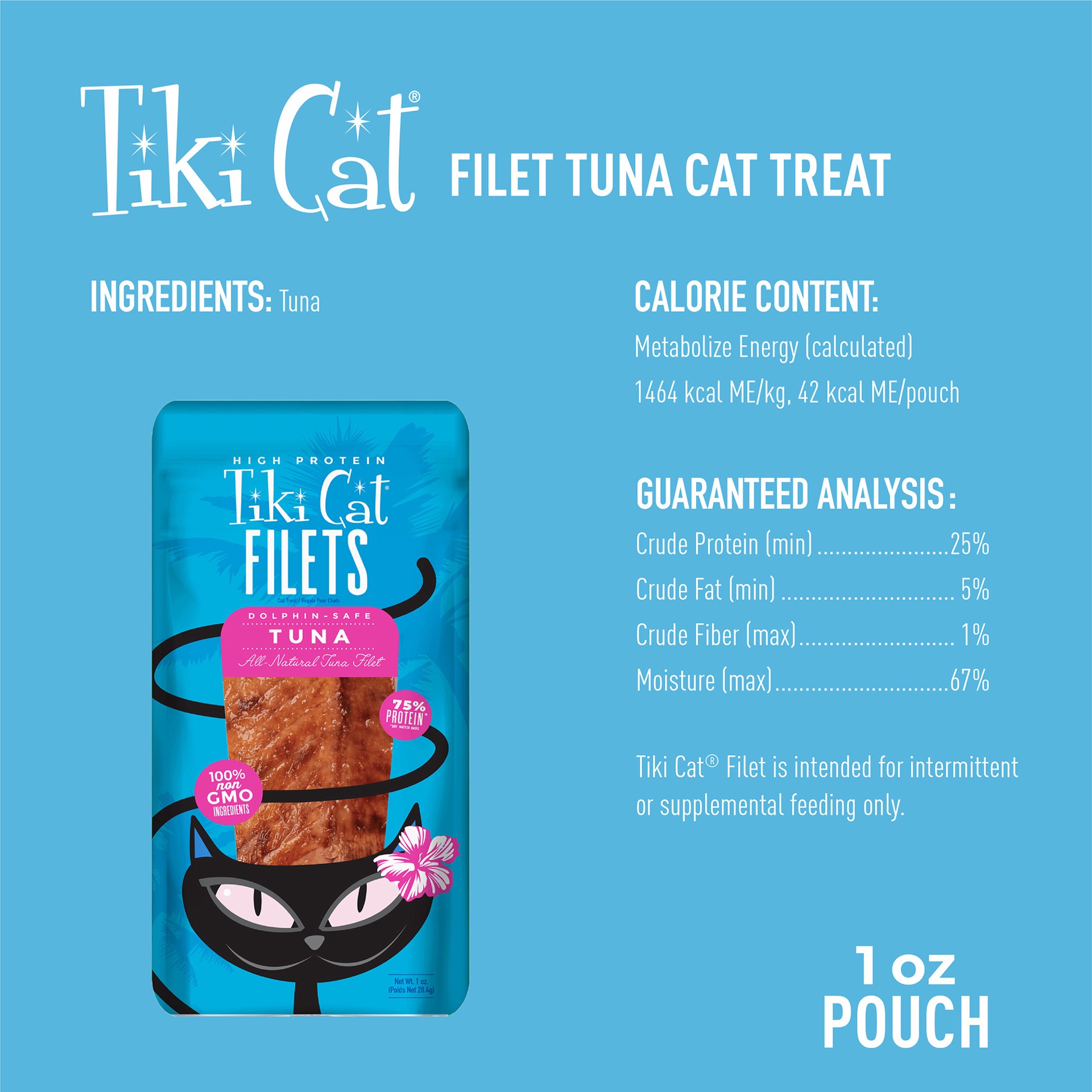 slide 5 of 8, Tiki Cat Filets Wet Cat Food Topper, Tuna, 1 oz. Pouch, 1 ct