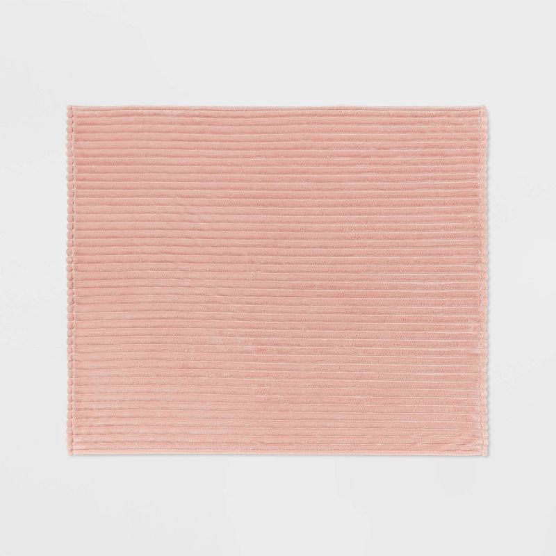 slide 3 of 5, Ribbed Plush Throw Blanket Blush - Room Essentials™: Sensory Friendly, Flannel Texture, Machine Washable, 1 ct