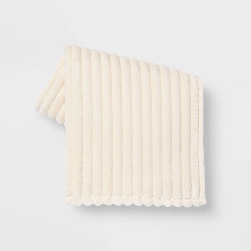 slide 1 of 5, Ribbed Plush Throw Blanket White - Room Essentials™: Cozy, Sensory Friendly, Machine Washable, 50x60", 1 ct