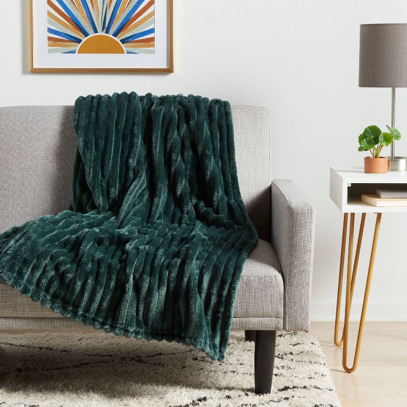 slide 5 of 5, Ribbed Plush Throw Blanket Dark Green - Room Essentials™, 1 ct