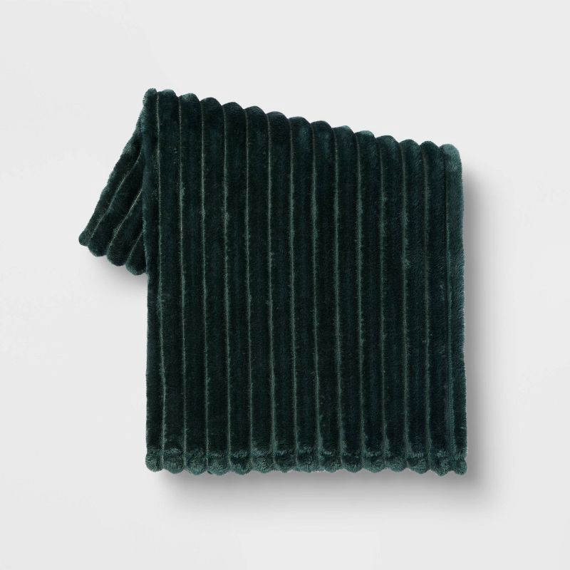 slide 1 of 5, Ribbed Plush Throw Blanket Dark Green - Room Essentials™, 1 ct