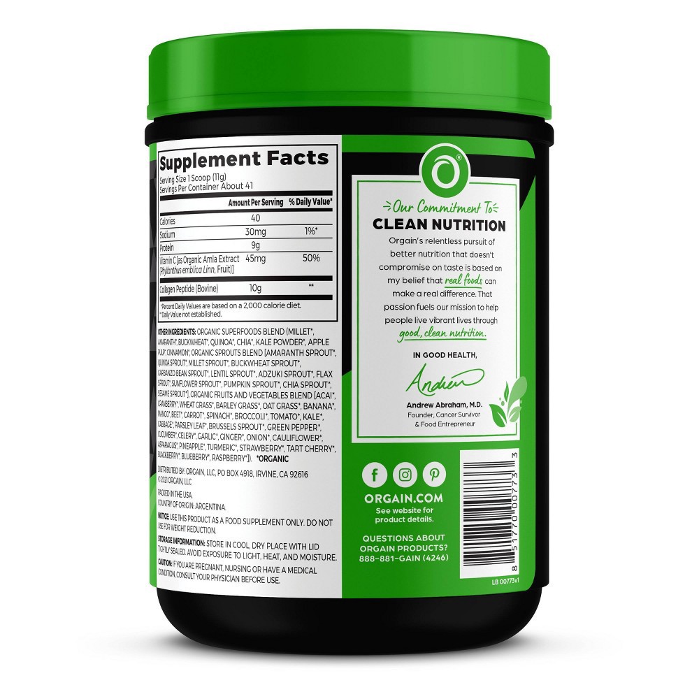 slide 6 of 6, Orgain Collagen Peptides 50+ Superfoods Powder - 16oz, 16 oz