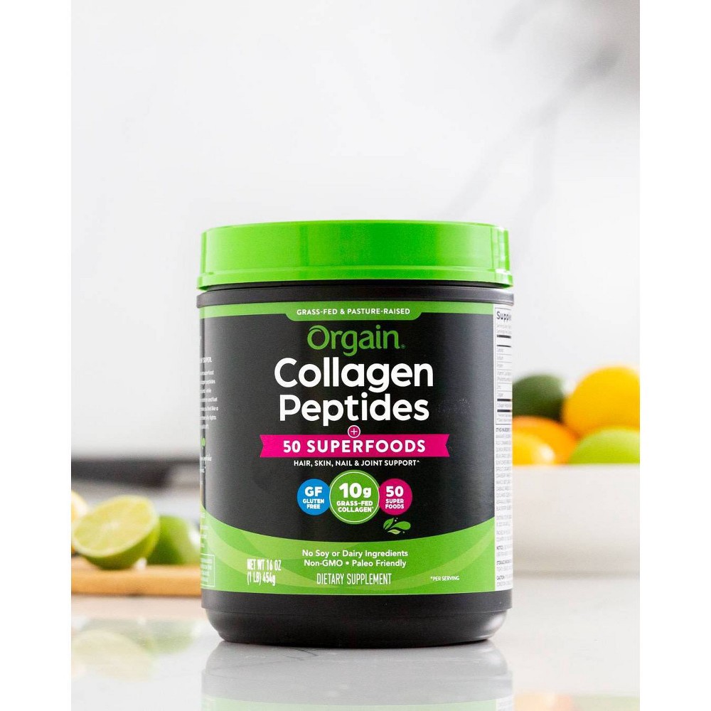slide 4 of 6, Orgain Collagen Peptides 50+ Superfoods Powder - 16oz, 16 oz