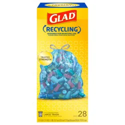 Glad Large Drawstring Recycling Bags, Blue, 30 Gallon, 28 Count