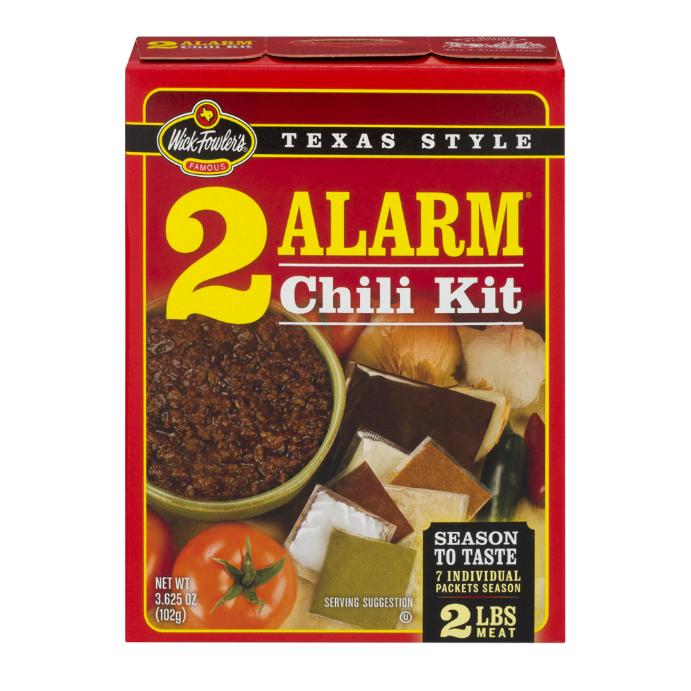 slide 1 of 9, Wick Fowler's Famous Texas Style 2 Alarm Chili Kit, 3.625 oz