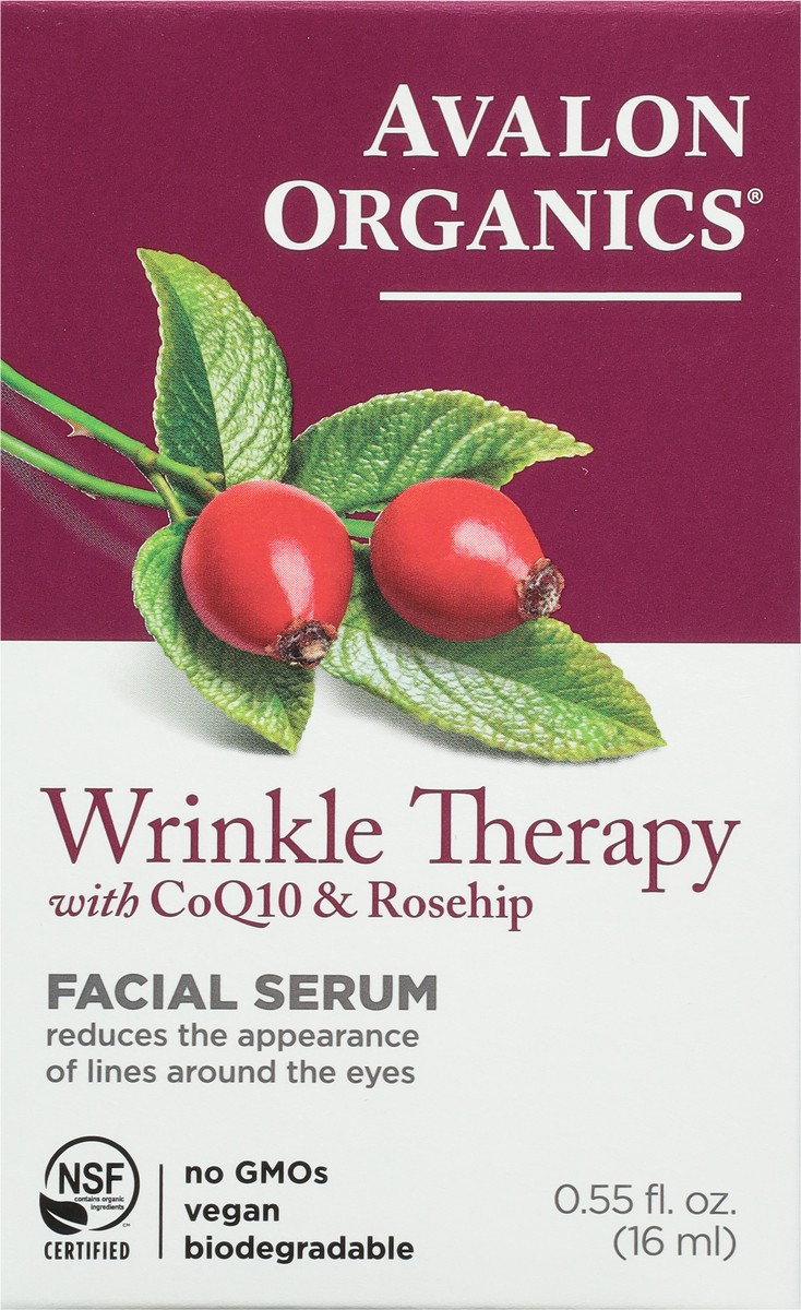 slide 7 of 9, Avalon Organics Wrinkle Therapy with CoQ10 & Rosehip Facial Serum 0.55 fl. oz. Box, 0.55 fl oz