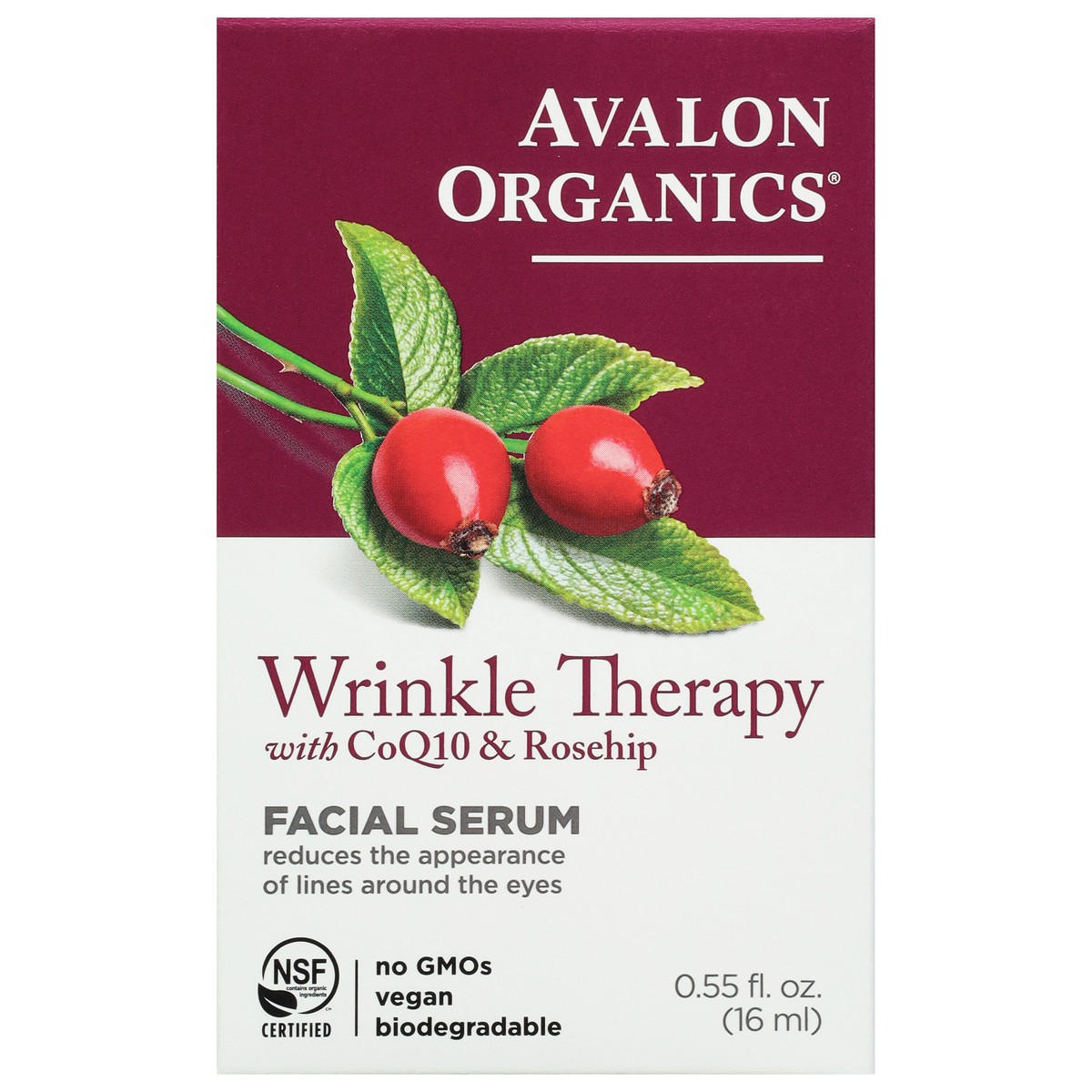 slide 3 of 9, Avalon Organics Wrinkle Therapy with CoQ10 & Rosehip Facial Serum 0.55 fl. oz. Box, 0.55 fl oz