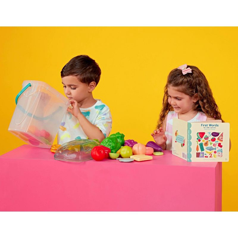 slide 2 of 12, B. toys - Play Food Set with Bucket & Board Book - Foodie Fun, 1 ct