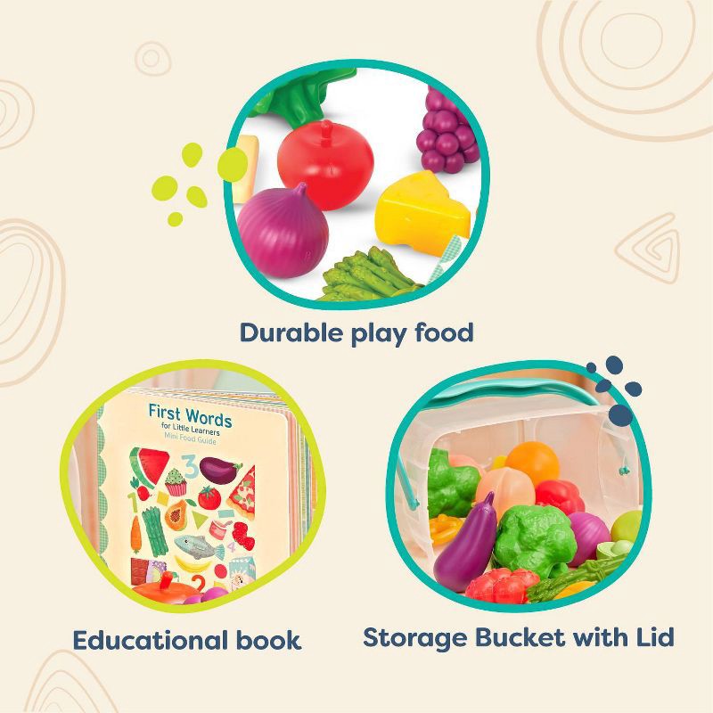 slide 5 of 12, B. toys - Play Food Set with Bucket & Board Book - Foodie Fun, 1 ct