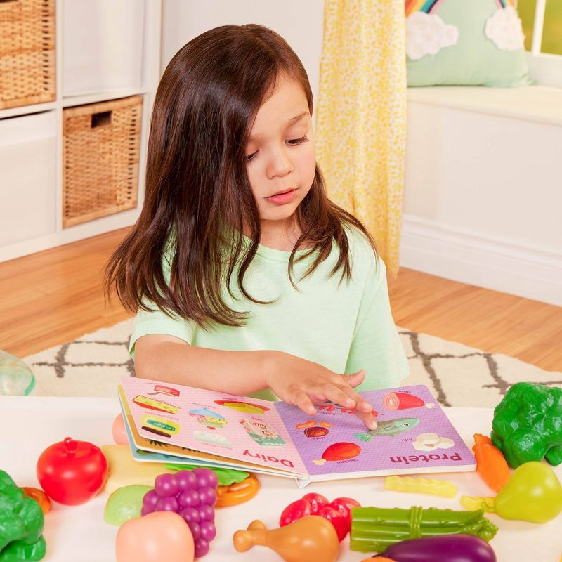 slide 7 of 12, B. toys - Play Food Set with Bucket & Board Book - Foodie Fun, 1 ct