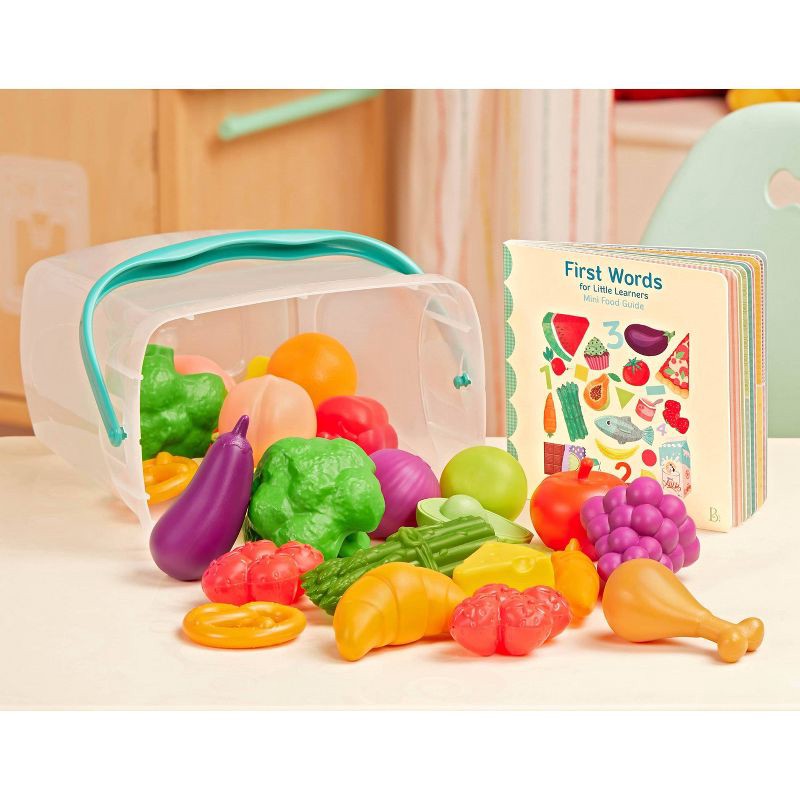 slide 8 of 12, B. toys - Play Food Set with Bucket & Board Book - Foodie Fun, 1 ct