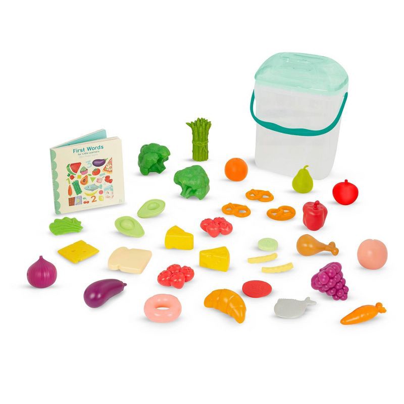 slide 1 of 12, B. toys - Play Food Set with Bucket & Board Book - Foodie Fun, 1 ct