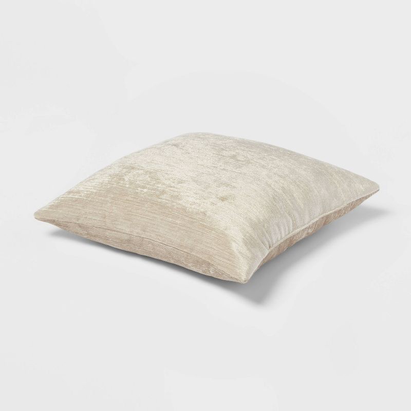 slide 3 of 4, Velvet Rib Textured Square Throw Pillow Neutral - Threshold™: Modern Indoor Decorative Accent, Polyester Fiber Fill, 1 ct
