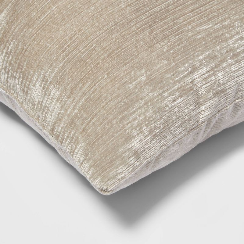 slide 4 of 4, Velvet Rib Textured Square Throw Pillow Neutral - Threshold™: Modern Indoor Decorative Accent, Polyester Fiber Fill, 1 ct
