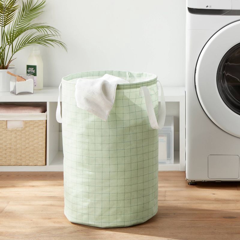 slide 2 of 3, Scrunchable Round Laundry Hamper Green Stitch Grid - Brightroom™, 1 ct