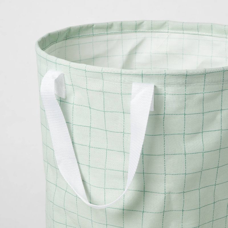 slide 3 of 3, Scrunchable Round Laundry Hamper Green Stitch Grid - Brightroom™, 1 ct