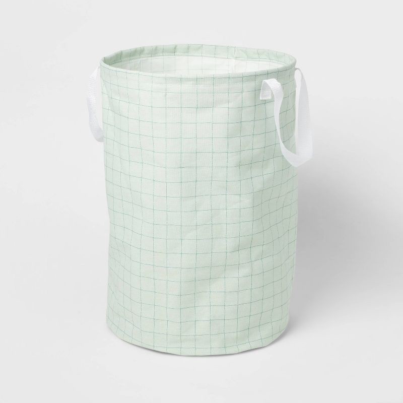 slide 1 of 3, Scrunchable Round Laundry Hamper Green Stitch Grid - Brightroom™, 1 ct