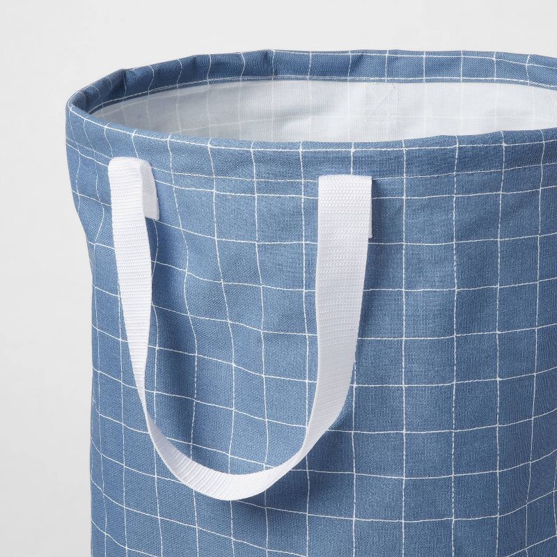 slide 2 of 3, Scrunchable Round Laundry Hamper Blue Stitch Grid - Brightroom™, 1 ct