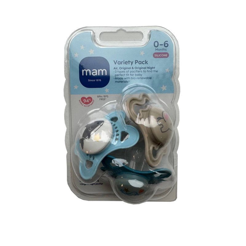 slide 2 of 8, MAM Pacifier Variety Pack 0-6m - Boy - 3pk, 3 ct