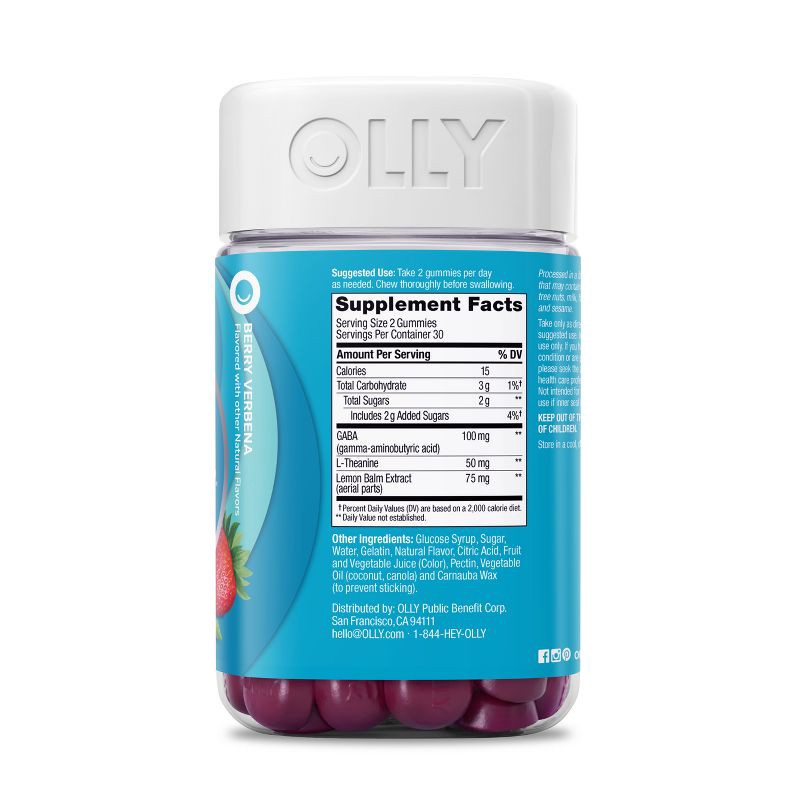 slide 6 of 10, OLLY Goodbye Stress Gummies with GABA, L-Theanine & Lemon Balm - Berry Verbena - 60ct, 60 ct