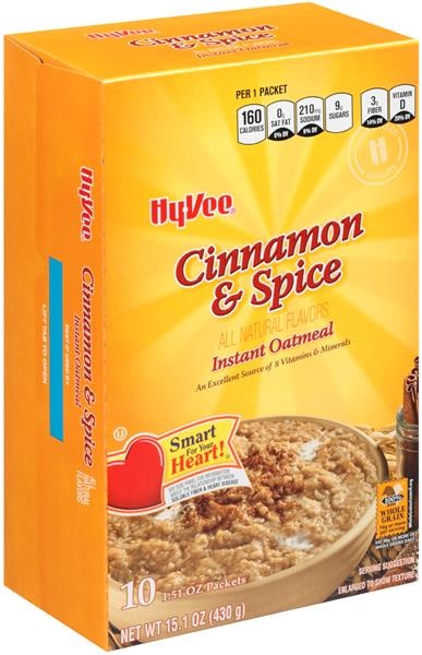 slide 1 of 1, Hy-vee Cinnamon & Spice Instant Oatmeal, 10 ct; 15.1 oz