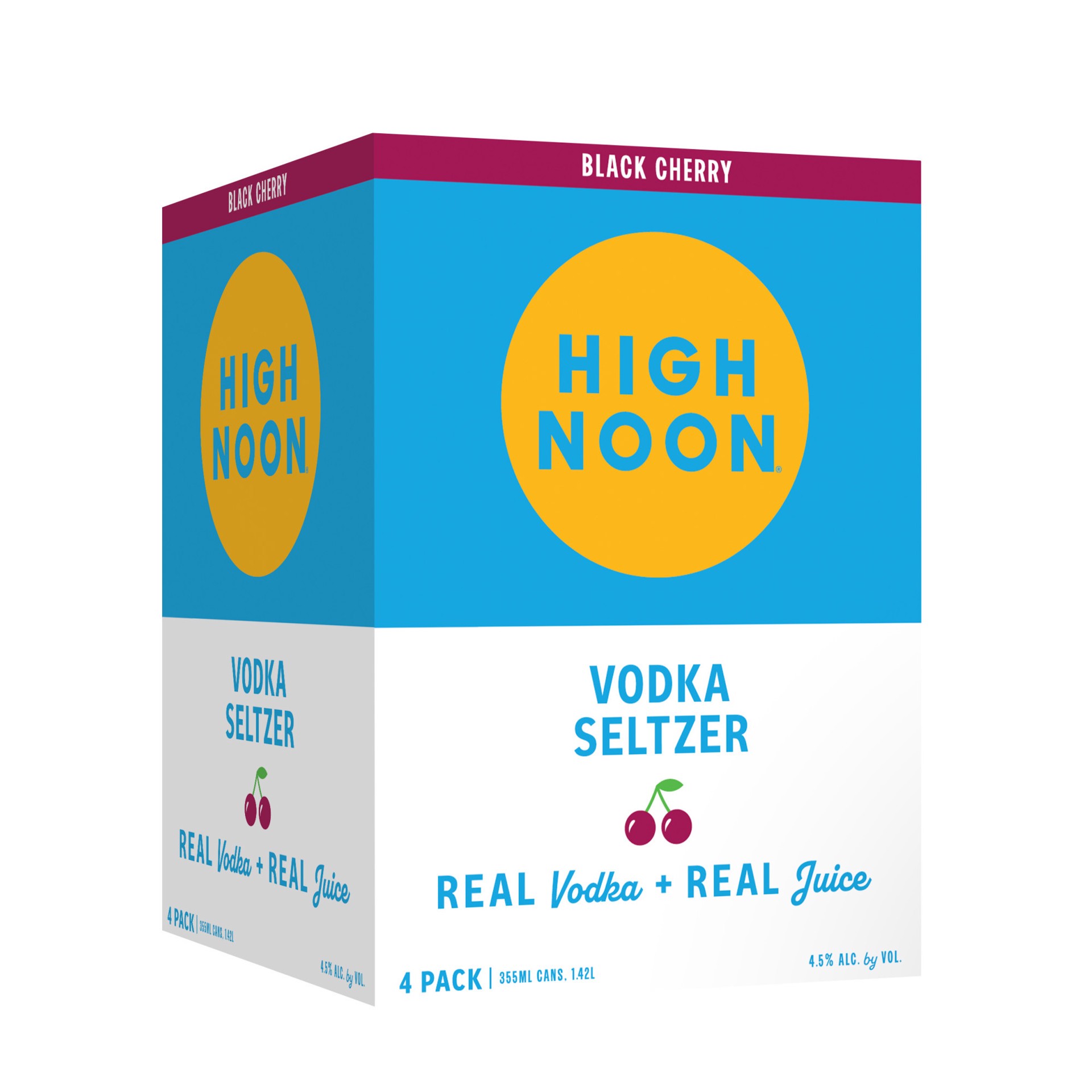 slide 1 of 21, High Noon Black Cherry Vodka Hard Seltzer 355ml Can 4 Pack, 4 ct; 12 oz