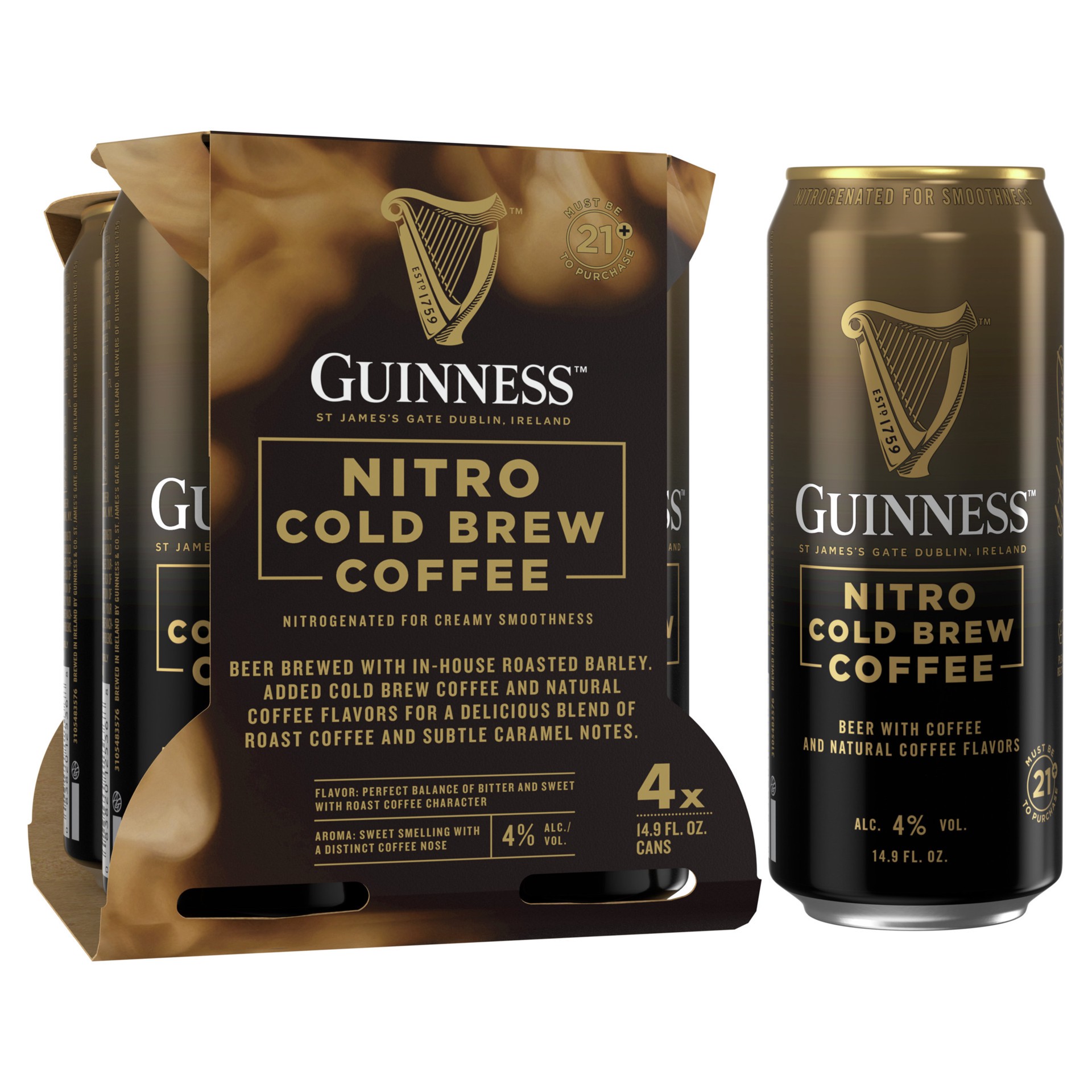 slide 6 of 10, Guinness 4 Pack Cold Brew Nitro Coffee Beer 4 ea, 4 ct