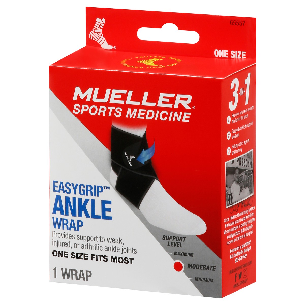 slide 2 of 12, Mueller Easy Grip One Size Moderate Ankle Wrap 1 ea, 1 ct