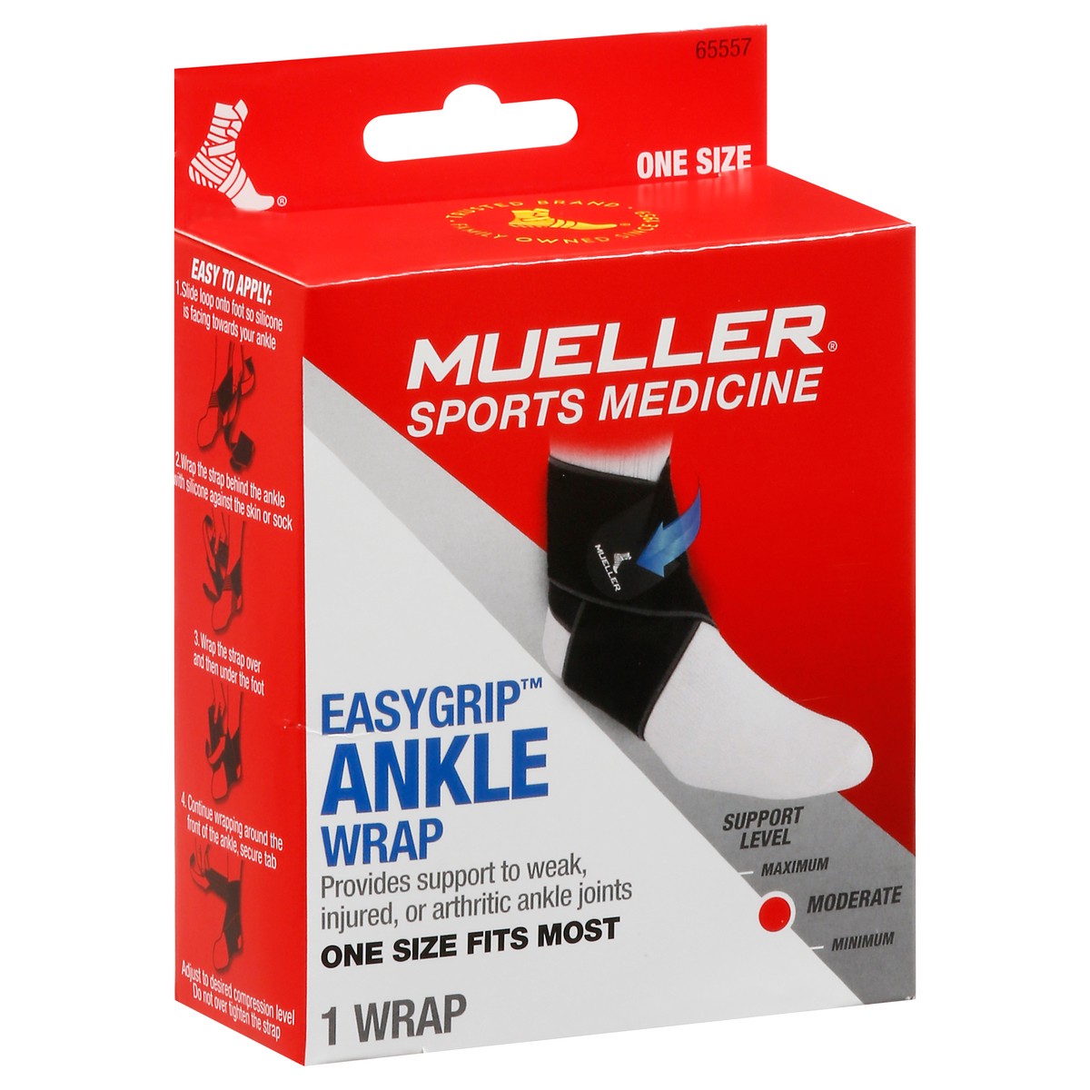 slide 7 of 12, Mueller Easy Grip One Size Moderate Ankle Wrap 1 ea, 1 ct