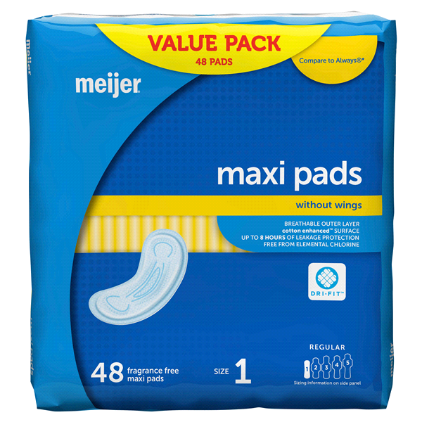 slide 12 of 21, Meijer Maxi Pads Without Wings, Regular Absorbency, 48 ct