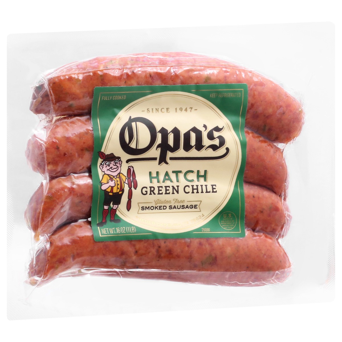 slide 9 of 13, Opa's Smoked Hatch Green Chili Sausage 16 oz, 16 oz