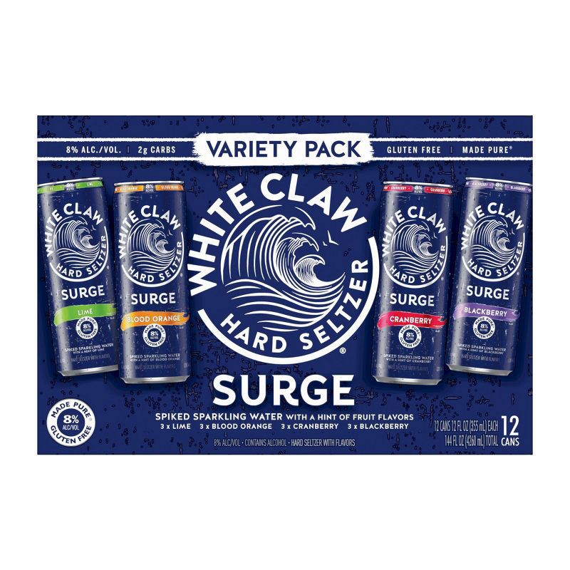 slide 2 of 6, White Claw Hard Seltzer White Claw SURGE Hard Seltzer Variety Pack - 12pk/12 fl oz Slim Cans, 12 ct; 12 fl oz