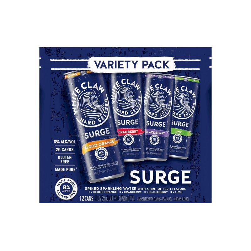 slide 3 of 6, White Claw Hard Seltzer White Claw SURGE Hard Seltzer Variety Pack - 12pk/12 fl oz Slim Cans, 12 ct; 12 fl oz