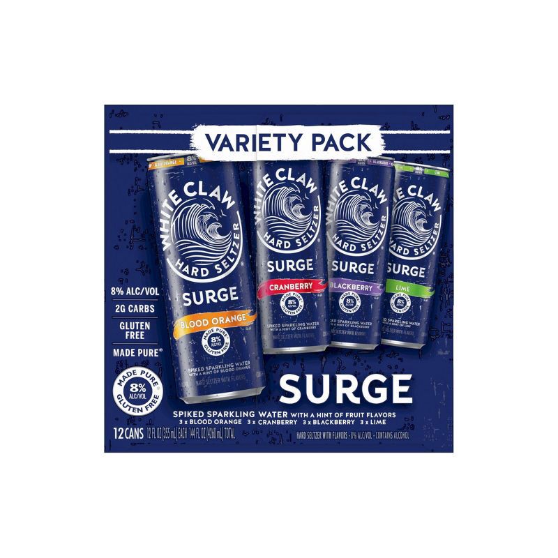 slide 4 of 6, White Claw Hard Seltzer White Claw SURGE Hard Seltzer Variety Pack - 12pk/12 fl oz Slim Cans, 12 ct; 12 fl oz