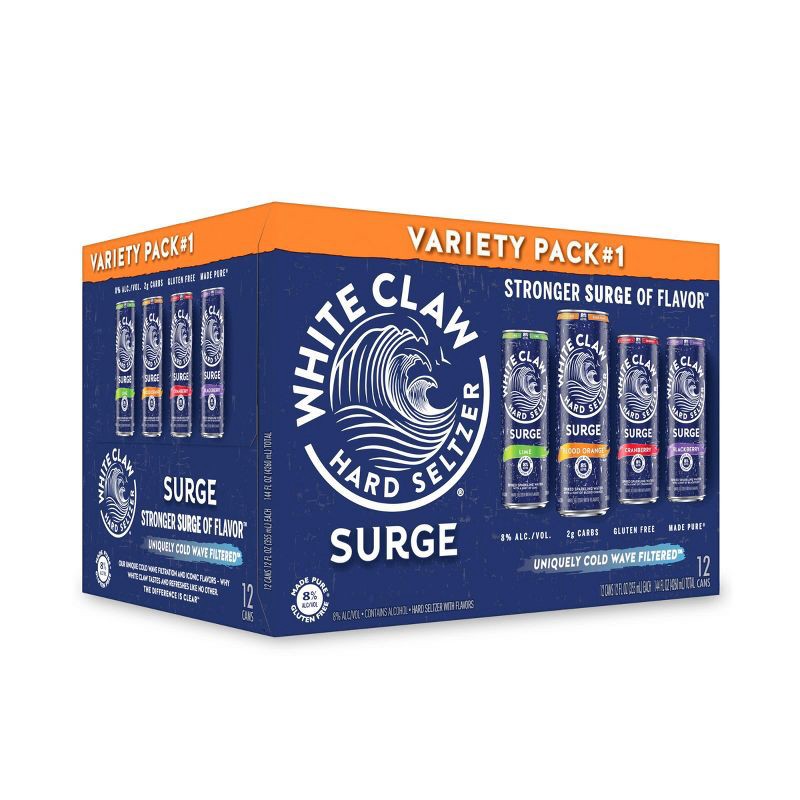 slide 1 of 6, White Claw Hard Seltzer White Claw SURGE Hard Seltzer Variety Pack - 12pk/12 fl oz Slim Cans, 12 ct; 12 fl oz