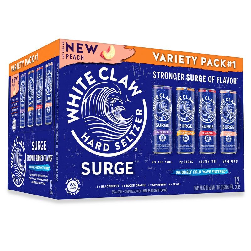slide 1 of 14, White Claw Hard Seltzer White Claw SURGE Hard Seltzer Variety Pack - 12pk/12 fl oz Slim Cans, 12 ct; 12 fl oz