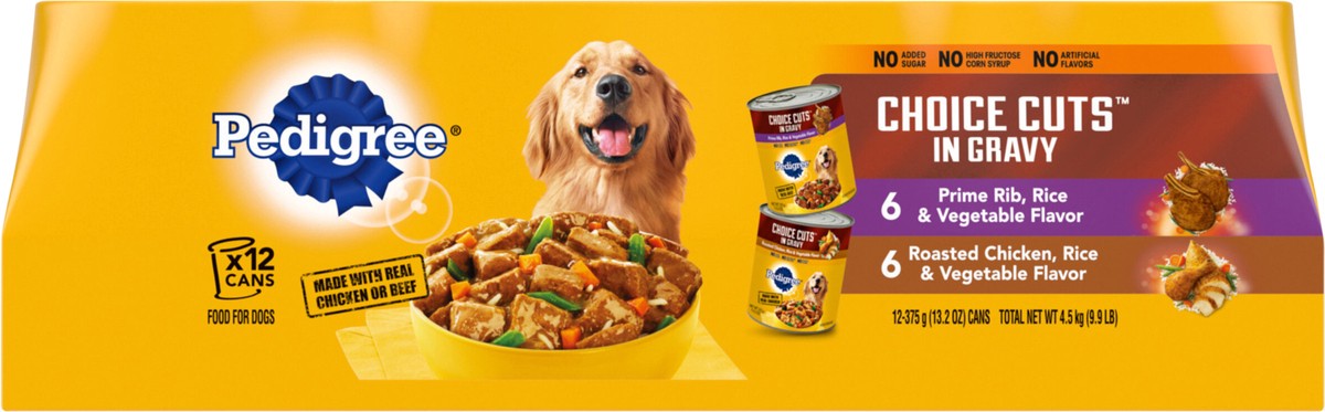 slide 8 of 14, Pedigree Choice Cuts in Gravy Prime Rib, Rice & Vegetable Flavor/Roasted Chicken, Rice & Vegetable Flavor Food for Dogs 12 - 13.2 oz Cans, 13.2 oz