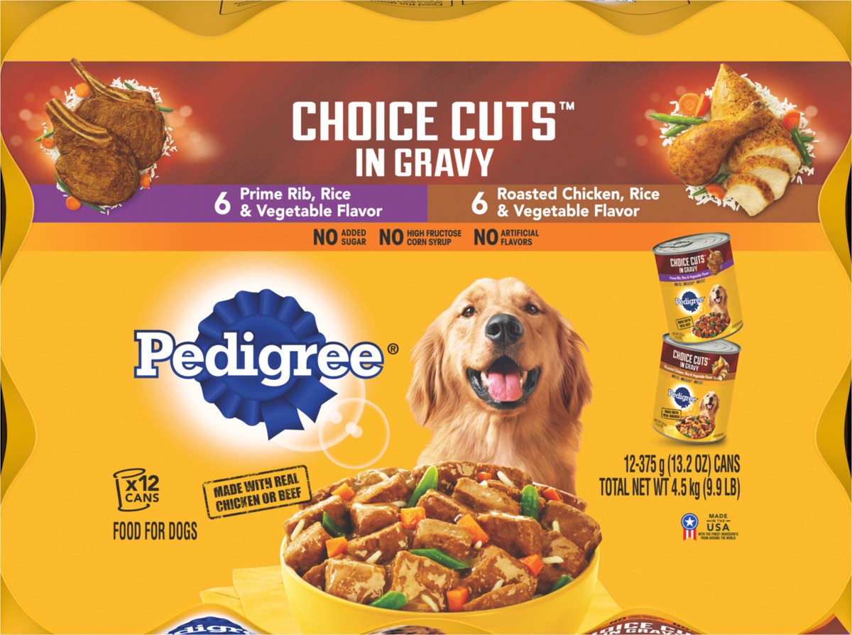 slide 9 of 14, Pedigree Choice Cuts in Gravy Prime Rib, Rice & Vegetable Flavor/Roasted Chicken, Rice & Vegetable Flavor Food for Dogs 12 - 13.2 oz Cans, 13.2 oz
