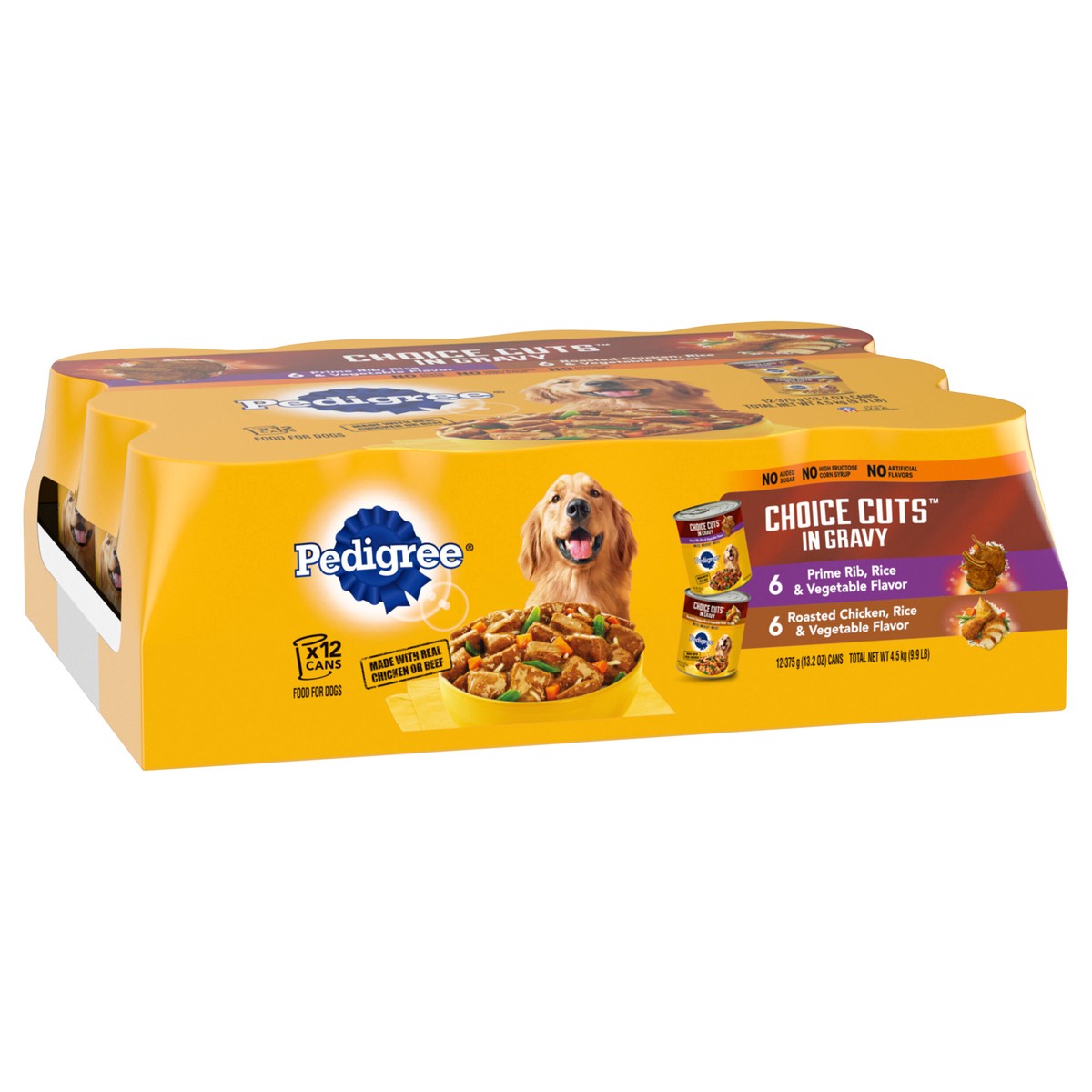 slide 14 of 14, Pedigree Choice Cuts in Gravy Prime Rib, Rice & Vegetable Flavor/Roasted Chicken, Rice & Vegetable Flavor Food for Dogs 12 - 13.2 oz Cans, 13.2 oz