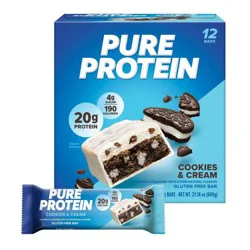 Pure Protein 20g Protein Bar - Cookies & Cream - 12pk: Low Calorie, Gluten-Free, Chewy Snack, Ready to Eat