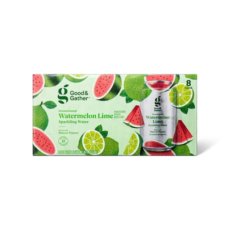 slide 1 of 3, Watermelon Lime Sparkling Water - 8pk/12 fl oz Cans - Good & Gather™, 8 ct; 12 fl oz