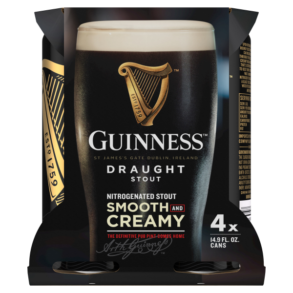 slide 18 of 29, Guinness Draught Stout Import Beer, 14.9 fl oz, 4 Pack Cans, 4.1% ABV, 14.90 fl oz